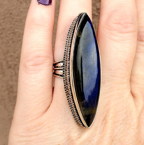 New Huge Labradorite 925 Silver Statement Ring. - Picture 9 of 16